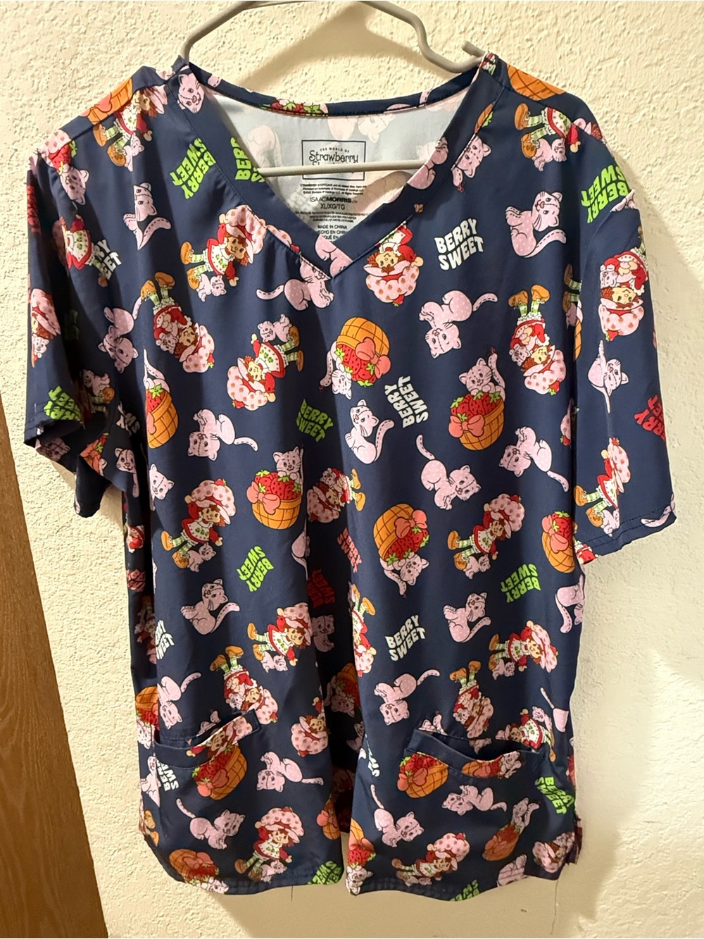 Strawberry Shortcake Navy Graphic Scrub Top - Pink & Navy